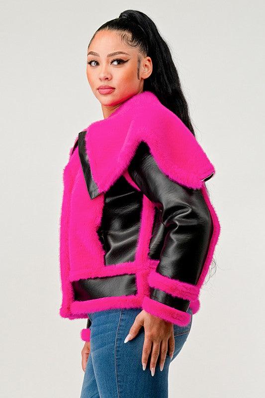 Stylish Outerwear for Women – Trendy Jackets, Coats & More for Every Season | Modestly Vogue Athina statement pink Faux Fur Aviator Jacket - Modestly Vogue 