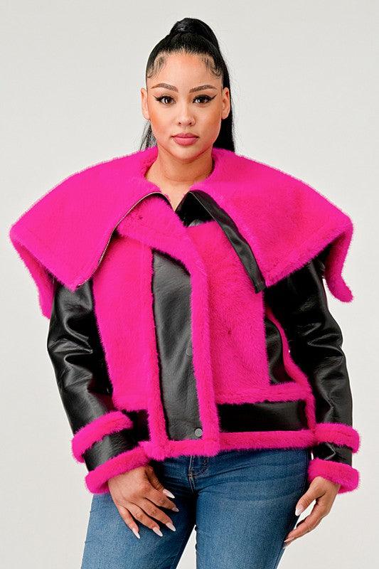 Stylish Outerwear for Women – Trendy Jackets, Coats & More for Every Season | Modestly Vogue Athina statement pink Faux Fur Aviator Jacket - Modestly Vogue 