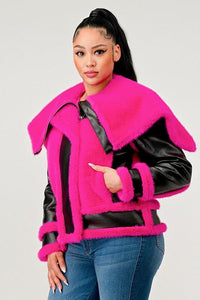 Stylish Outerwear for Women – Trendy Jackets, Coats & More for Every Season | Modestly Vogue Athina statement pink Faux Fur Aviator Jacket - Modestly Vogue 