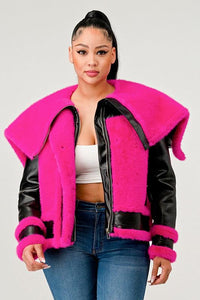 Stylish Outerwear for Women – Trendy Jackets, Coats & More for Every Season | Modestly Vogue Athina statement pink Faux Fur Aviator Jacket - Modestly Vogue 