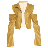 Cutout Sleeves Cropped Leather Jacket for - Modestly Vogue 