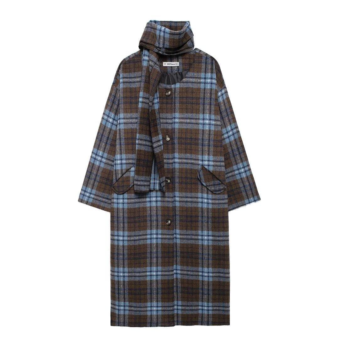 Stylish Outerwear for Women – Trendy Jackets, Coats & More for Every Season | Modestly Vogue Autumn Women Scarf Collar Long Sleeve Woolen Plaid Coat Large Coat - Modestly Vogue 