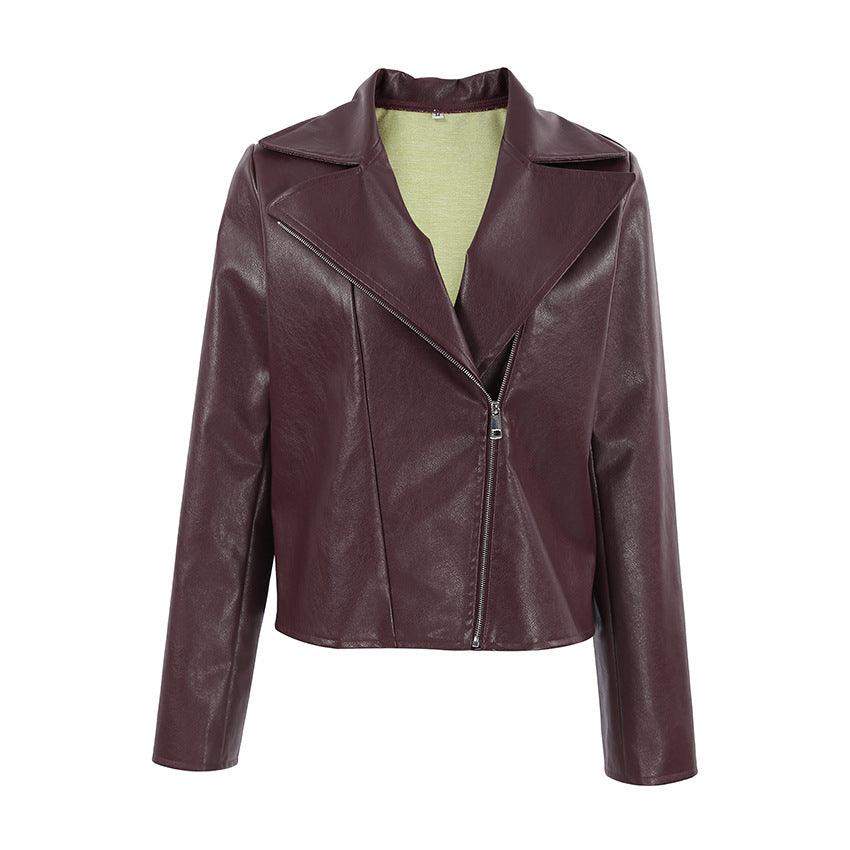 Wine Red Faux Leather Jacket Coat for Women | Trendy Outerwear for Fall & Winter - Modestly Vogue 