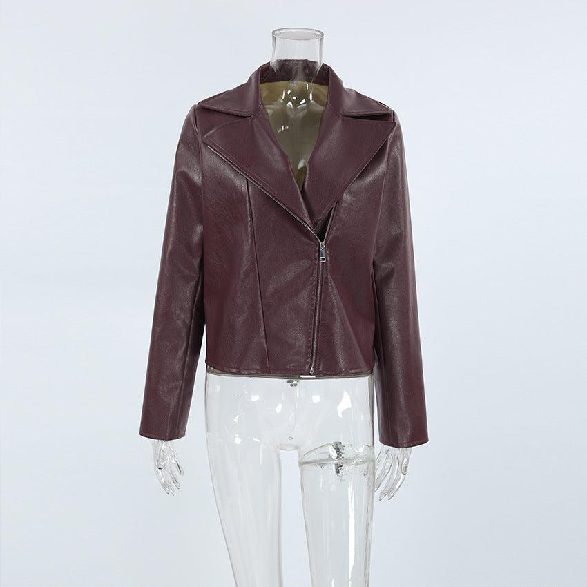 Wine Red Faux Leather Jacket Coat for Women | Trendy Outerwear for Fall & Winter - Modestly Vogue 