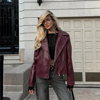 Wine Red Faux Leather Jacket Coat for Women | Trendy Outerwear for Fall & Winter - Modestly Vogue 