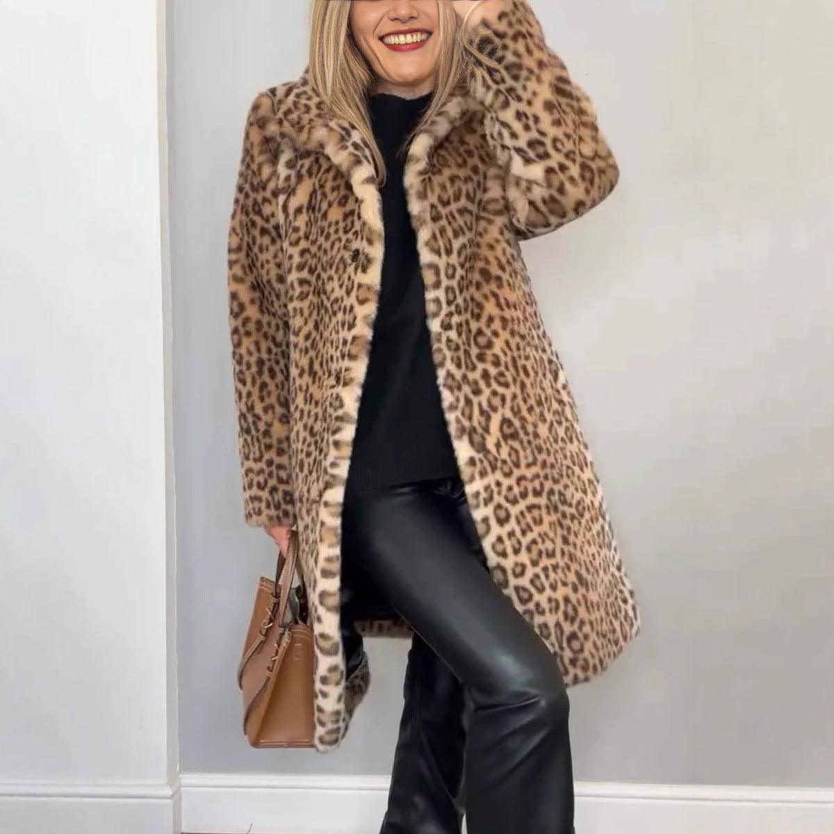 Stylish Outerwear for Women – Trendy Jackets, Coats & More for Every Season | Modestly Vogue Fall Winter Leopard Print Plush Mid Length Coat - Modestly Vogue 