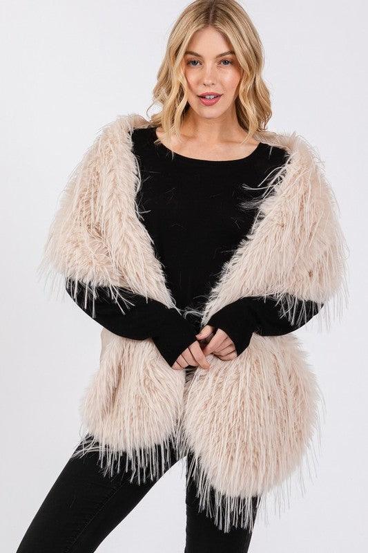 Stylish Outerwear for Women – Trendy Jackets, Coats & More for Every Season | Modestly Vogue Faux Fur Iconic Pull Through Shawl - Modestly Vogue 