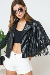 Outerwear – Jackets, Coats | Faux Leather Moto Fringe Jacket - Modestly Vogue 