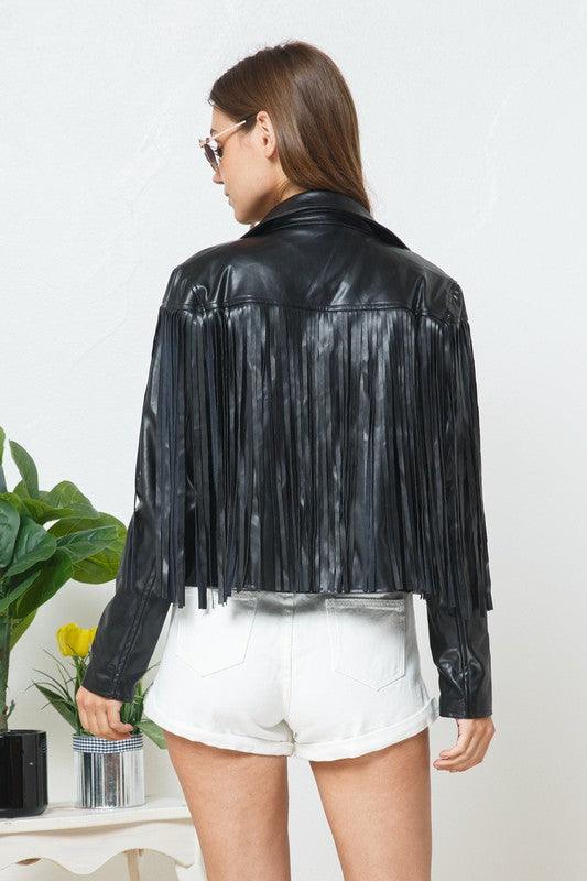 Outerwear – Jackets, Coats | Faux Leather Moto Fringe Jacket - Modestly Vogue 