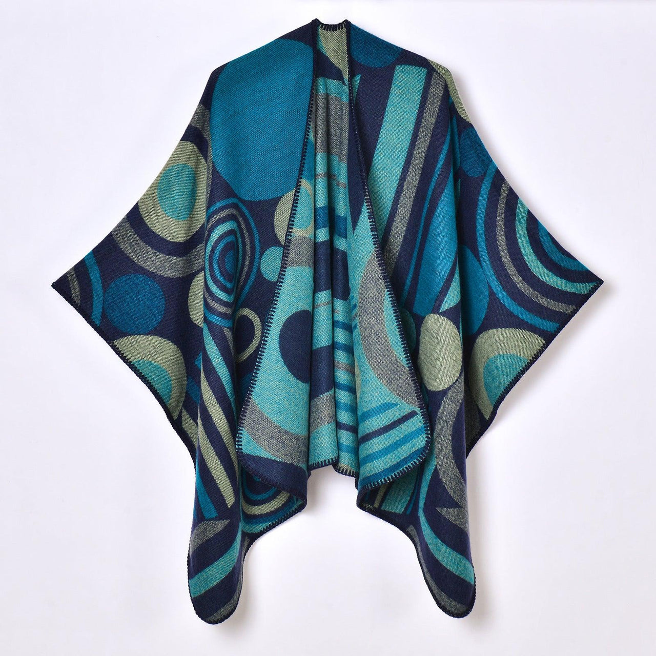 Stylish Outerwear for Women – Trendy Jackets, Coats & More for Every Season | Modestly Vogue Geometric Abstract Abstract Line Stitching Women Autumn Winter Warm Split Shawl Cape Outer Decorative Scarf - Modestly Vogue 