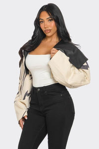 Women – Jackets, Coats More | Two-Tone Puff Sleeve Bomber Jacket - Modestly Vogue 