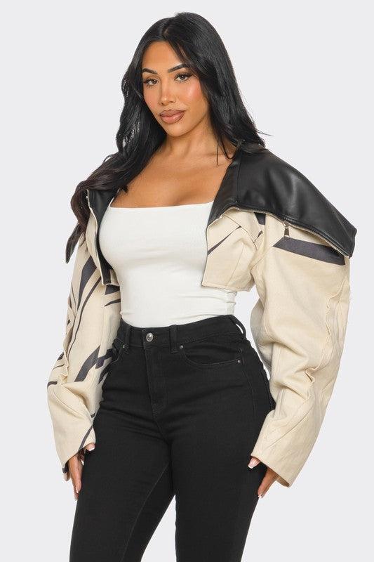 Women – Jackets, Coats More | Two-Tone Puff Sleeve Bomber Jacket - Modestly Vogue 