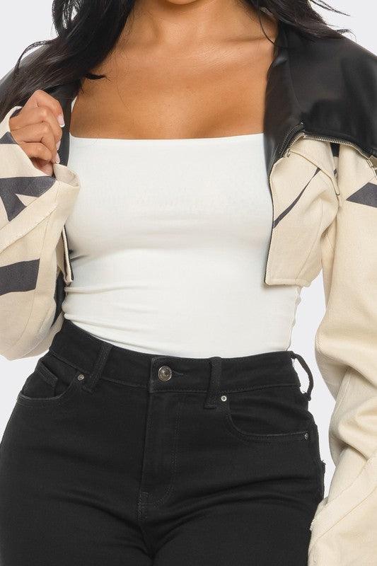 Women – Jackets, Coats More | Two-Tone Puff Sleeve Bomber Jacket - Modestly Vogue 