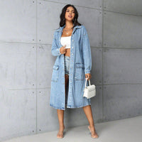 Denim Outerwear – Jackets, Coats Season | Clothing Loose Casual with Big Pockets Trench Coat Long - Modestly Vogue 