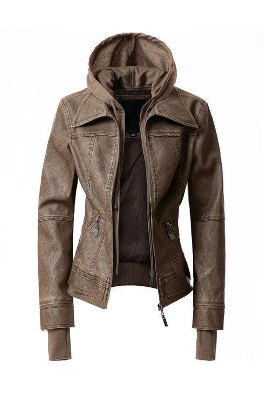 Outerwear – Jackets, Coats & More Season | 's Hood PU Leather Jacket - Modestly Vogue 