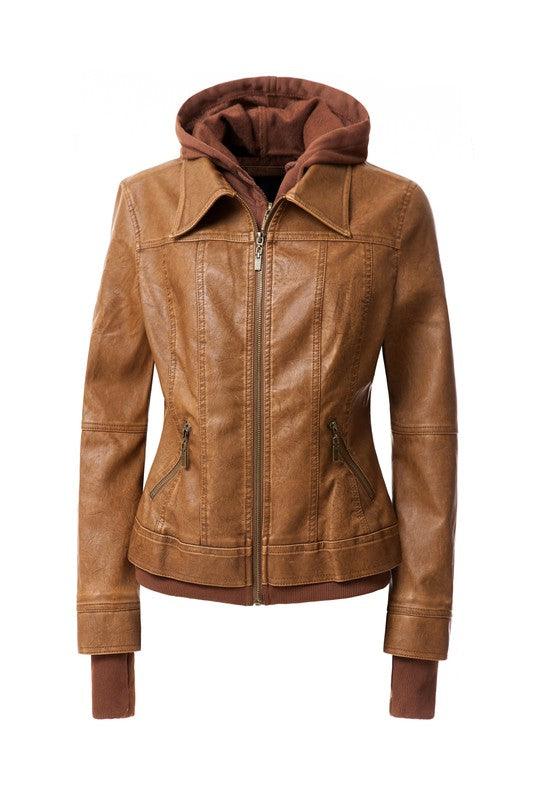 Outerwear – Jackets, Coats & More Season | 's Hood PU Leather Jacket - Modestly Vogue 