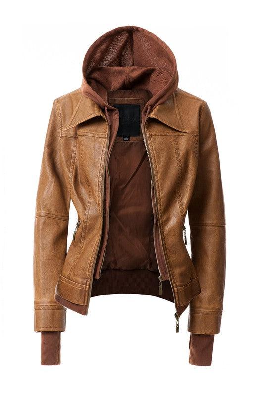 Outerwear – Jackets, Coats & More Season | 's Hood PU Leather Jacket - Modestly Vogue 