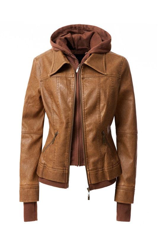 Outerwear – Jackets, Coats & More Season | 's Hood PU Leather Jacket - Modestly Vogue 