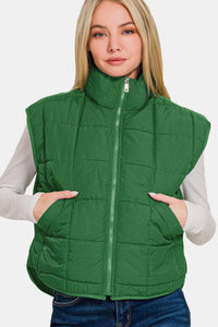 Stylish Outerwear for Women – Trendy Jackets, Coats & More for Every Season | Modestly Vogue Zenana Zip Up Cropped Puffer Vest with Pockets - Modestly Vogue 