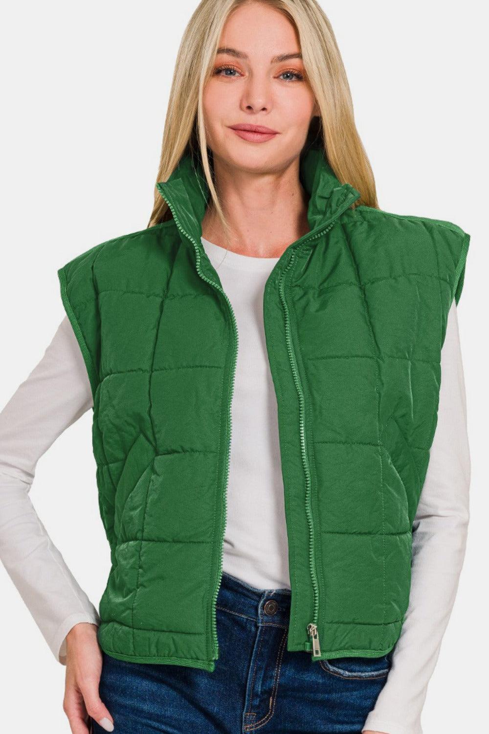 Stylish Outerwear for Women – Trendy Jackets, Coats & More for Every Season | Modestly Vogue Zenana Zip Up Cropped Puffer Vest with Pockets - Modestly Vogue 