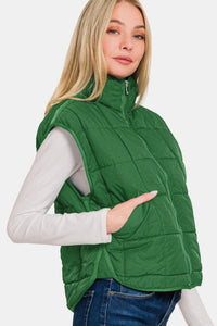 Stylish Outerwear for Women – Trendy Jackets, Coats & More for Every Season | Modestly Vogue Zenana Zip Up Cropped Puffer Vest with Pockets - Modestly Vogue 