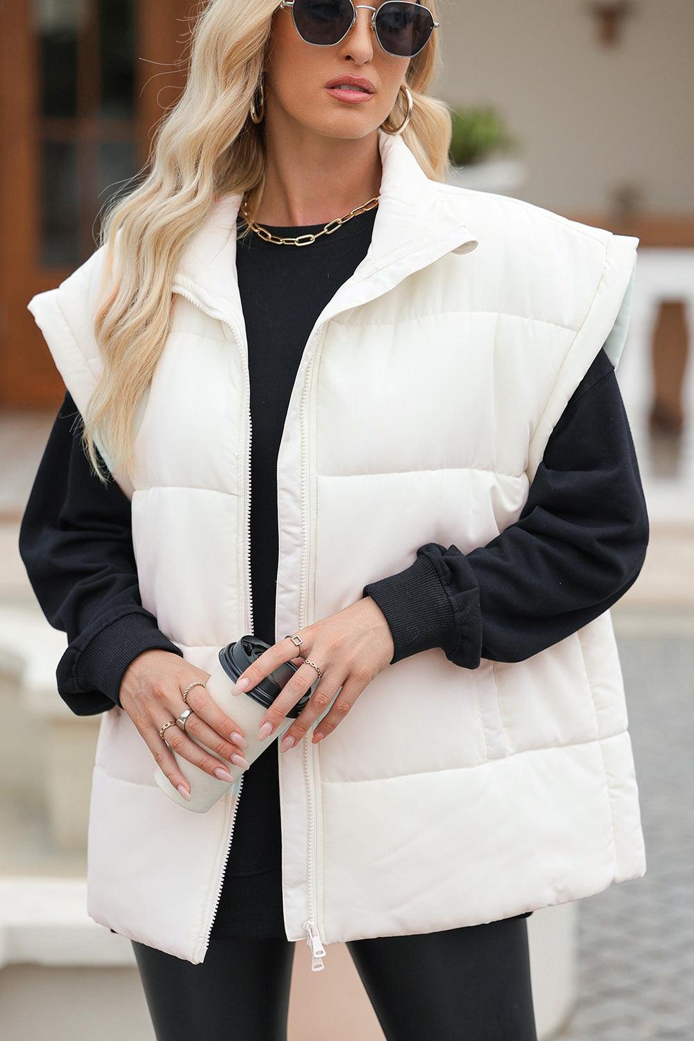 Stylish Outerwear for Women – Trendy Jackets, Coats & More for Every Season | Modestly Vogue Zip Up Puffer Vest Coat with Pockets - Modestly Vogue 