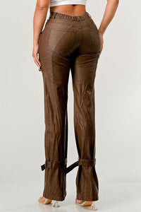 Luxury Couture PU Brown Leather Cargo Pants - Modestly Vogue 