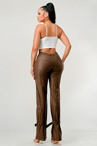 Luxury Couture PU Brown Leather Cargo Pants - Modestly Vogue 