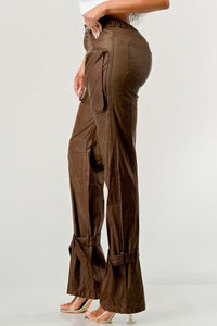 Luxury Couture PU Brown Leather Cargo Pants - Modestly Vogue 