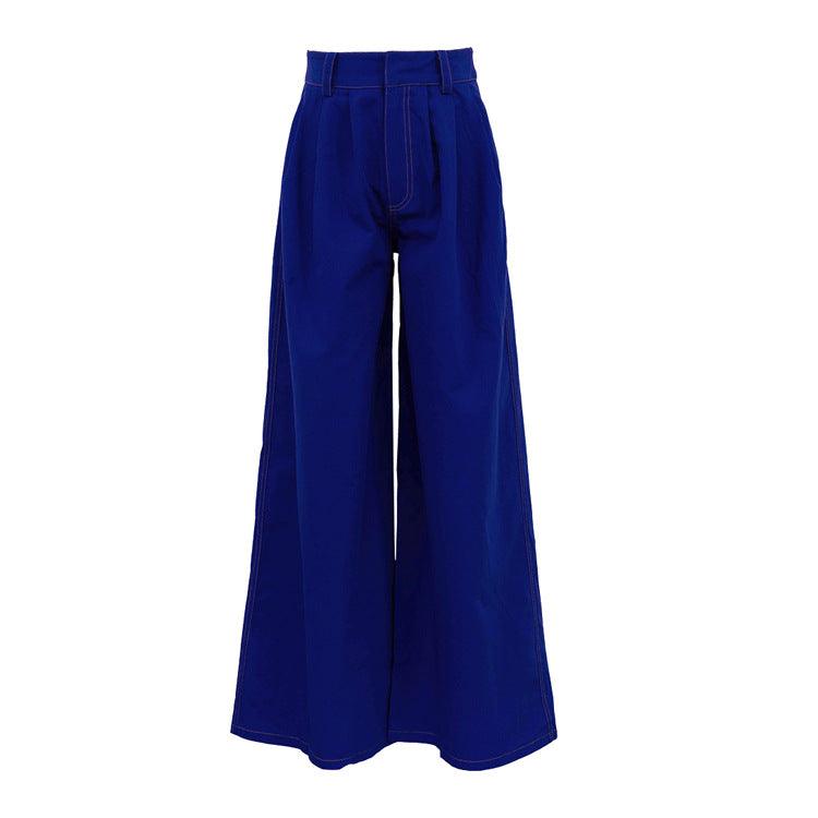 Stylish Pants for Women – Trendy & Comfortable Pants for Every Occasion | Modestly Vogue Street Double Pocket Blue Trousers Women Loose Straight Wide Leg Pants - Modestly Vogue 