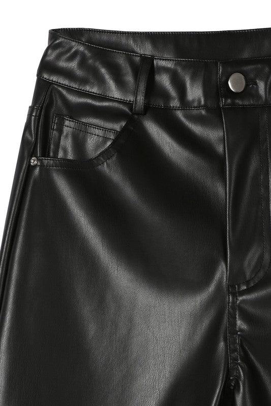 Black Vegan leather straight leg pants - Modestly Vogue 