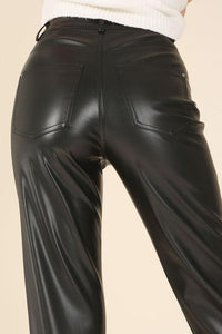 Black Vegan leather straight leg pants - Modestly Vogue 