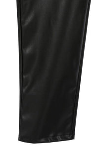 Black Vegan leather straight leg pants - Modestly Vogue 