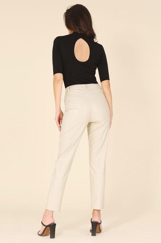 Black Vegan leather straight leg pants - Modestly Vogue 