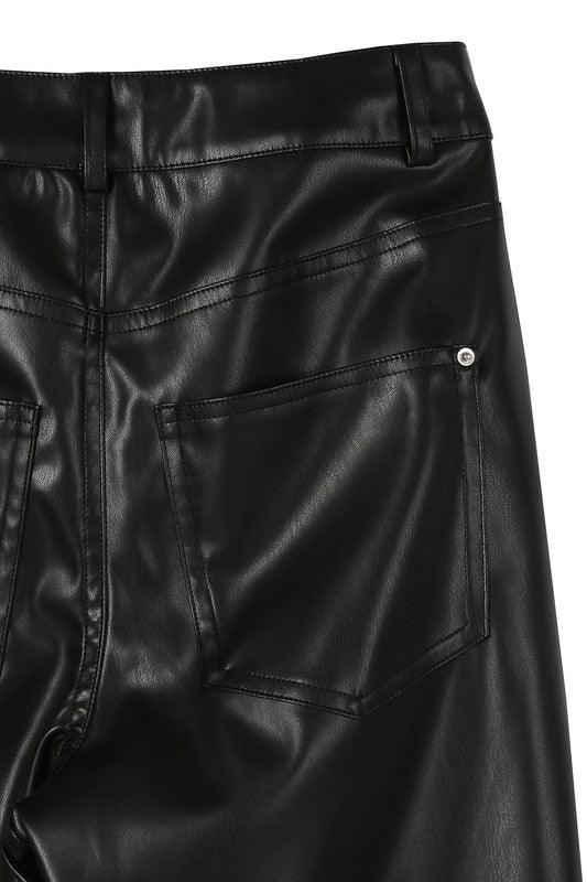 Black Vegan leather straight leg pants - Modestly Vogue 