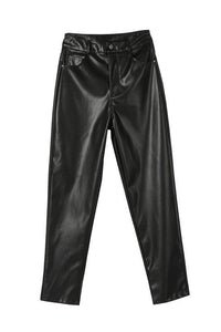 Black Vegan leather straight leg pants - Modestly Vogue 