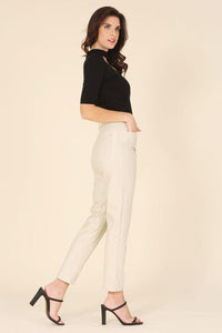 Black Vegan leather straight leg pants - Modestly Vogue 