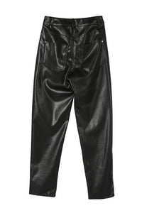 Black Vegan leather straight leg pants - Modestly Vogue 