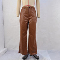 High Waist Faux Leather Wide Leg Straight Casual Leather Retro Pants - Modestly Vogue 