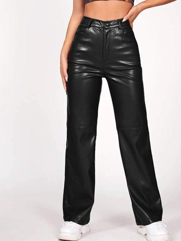 WOMEN Black Faux LEATHER PANTS - Modestly Vogue 