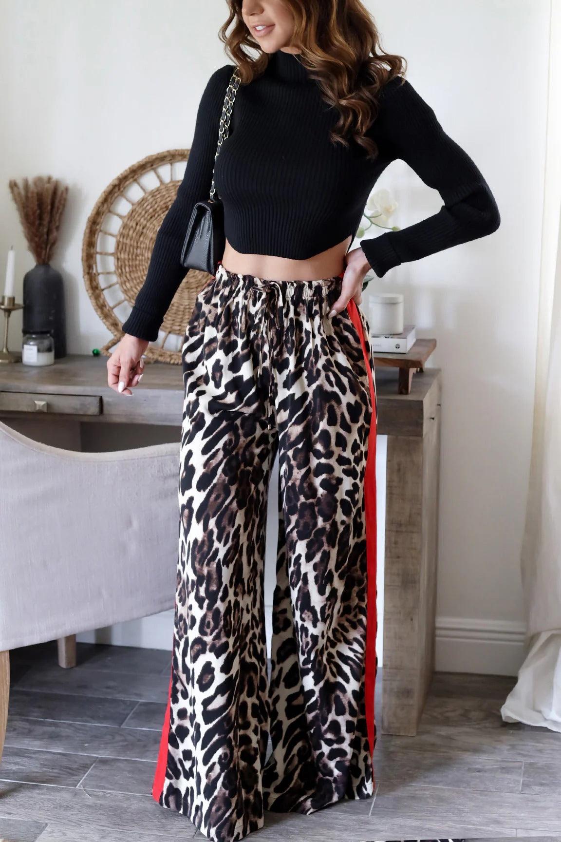 Stylish Pants for Women – Trendy & Comfortable Pants for Every Occasion | Modestly Vogue Women Trousers Internet Celebrity Same Leopard Print Stitching Wide Leg Trousers - Modestly Vogue 