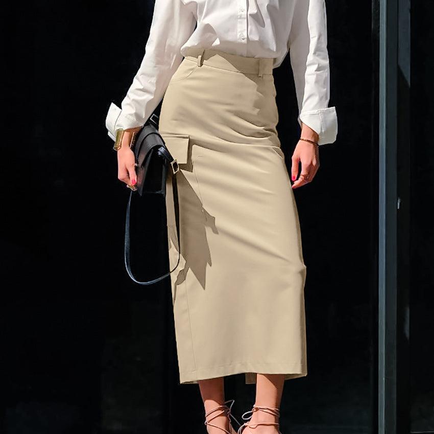 Stylish Skirts for Women – Trendy & Versatile Skirts for Every Occasion | Modestly Vogue Autumn Classic Back Slit Sexy Design Khaki High Waist Slim Niche Skirt - Modestly Vogue 