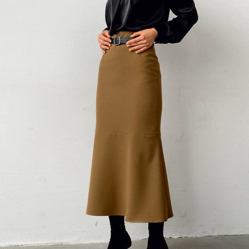 Stylish Skirts for Women – Trendy & Versatile Skirts for Every Occasion | Modestly Vogue Brown Slim High Waist Fishtail Skirt Autumn Fashionable Elegant High Grade Women Dress No Belt - Modestly Vogue 