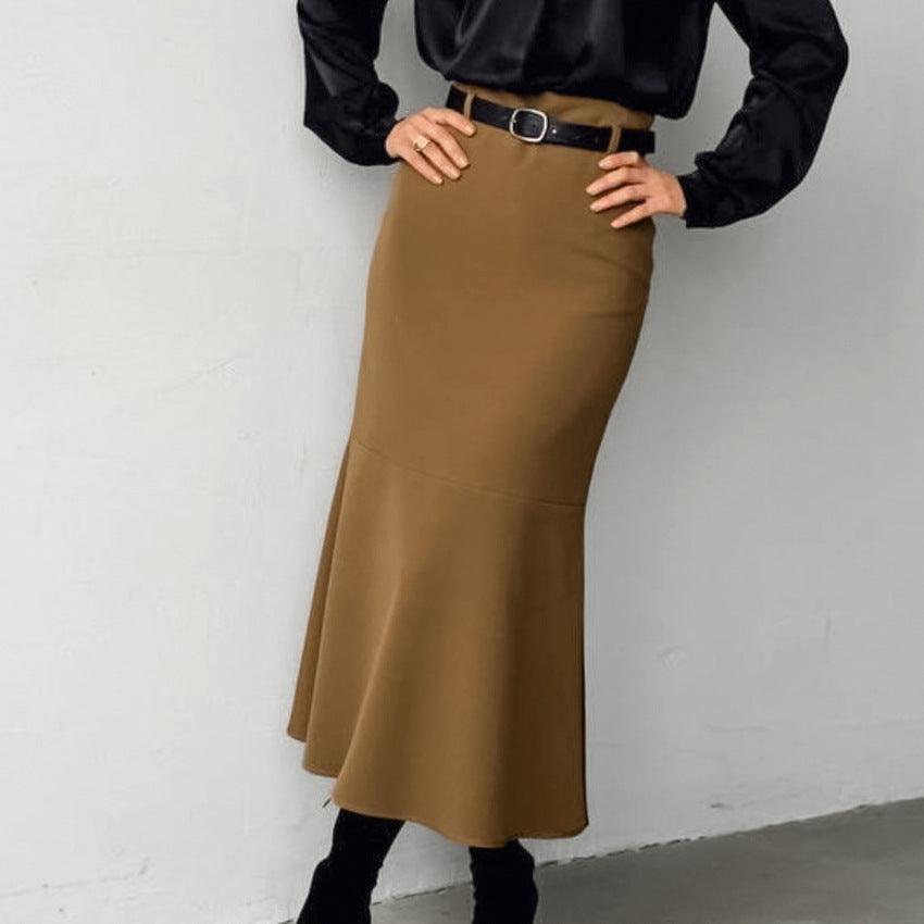 Stylish Skirts for Women – Trendy & Versatile Skirts for Every Occasion | Modestly Vogue Brown Slim High Waist Fishtail Skirt Autumn Fashionable Elegant High Grade Women Dress No Belt - Modestly Vogue 