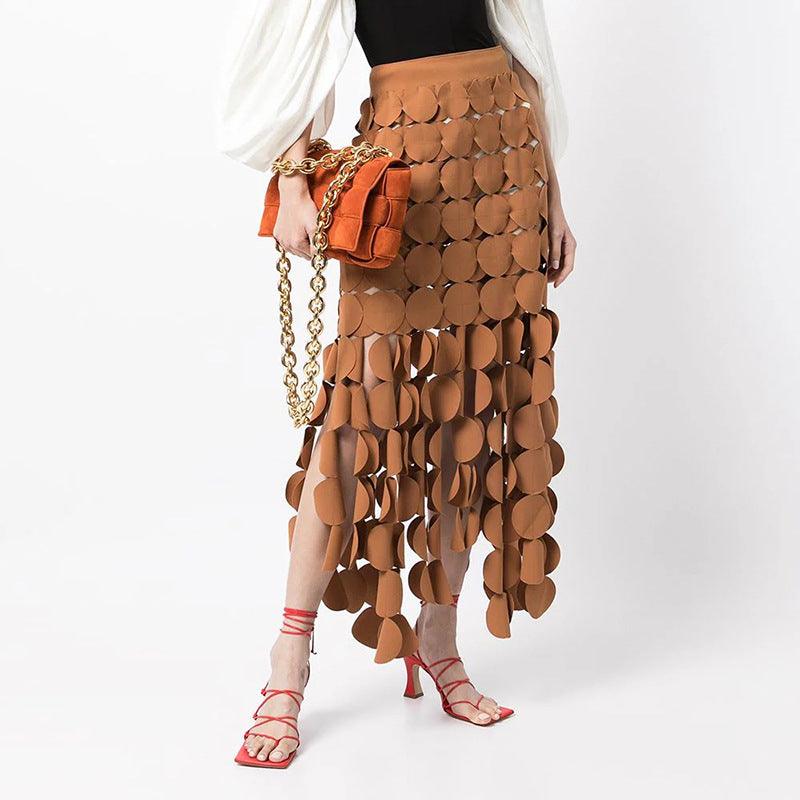 Stylish Skirts for Women – Trendy & Versatile Skirts for Every Occasion | Modestly Vogue Dress Early Spring Stitching Wafer Tassel High Waist Solid Color Skirt - Modestly Vogue 