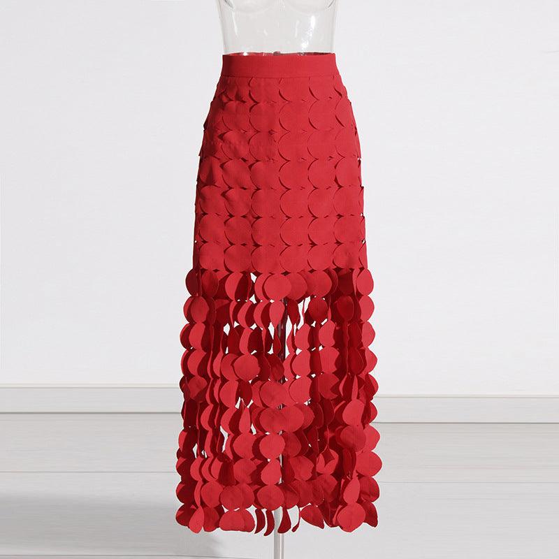 Stylish Skirts for Women – Trendy & Versatile Skirts for Every Occasion | Modestly Vogue Dress Early Spring Stitching Wafer Tassel High Waist Solid Color Skirt - Modestly Vogue 