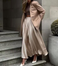 Skirts for Women – & Versatile Skirts for Every Occasion | Fall Collarless Solid Color Suit High Waist Satin Skirt Set Women Clothing - Modestly Vogue 