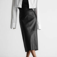 Slit High Waist Hip Skirt Leather Straight Faux Leather Skirt - Modestly Vogue 