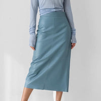 Slit High Waist Hip Skirt Leather Straight Faux Leather Skirt - Modestly Vogue 