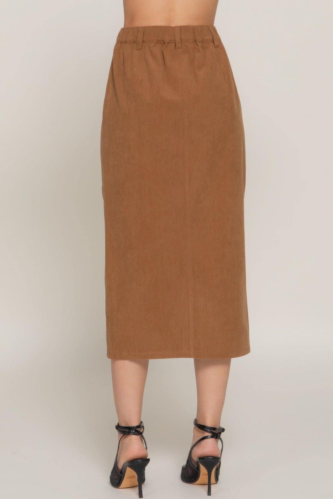 Stylish Skirts for Women – Trendy & Versatile Skirts for Every Occasion | Modestly Vogue Front Open Slit Corduroy Midi Skirt - Modestly Vogue 